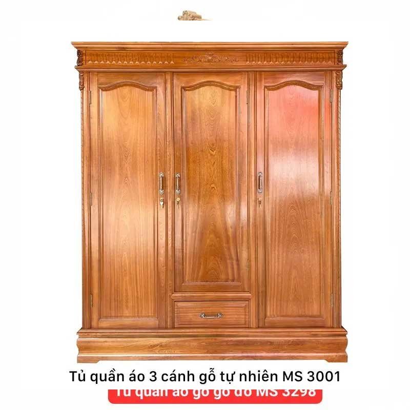 Tủ quần áo 3 cánh gỗ tự nhiên MS 3001