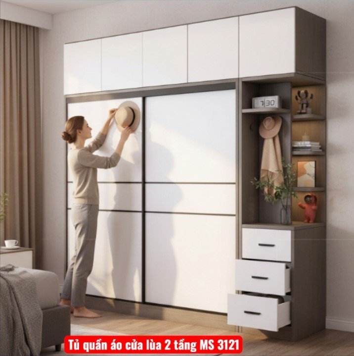 Tủ quần áo cửa lùa 2 tầng MS 3121
