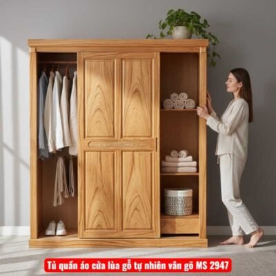 Tủ quần áo cửa lùa gỗ tự nhiên vân gõ MS 2947