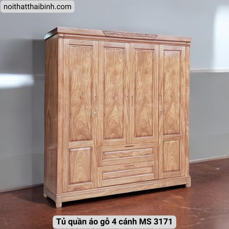 Tủ quần áo gỗ 4 cánh MS 3171 - Ảnh 2