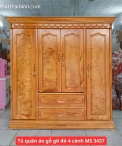 Tủ quần áo gỗ gõ đỏ 4 cánh MS 3437