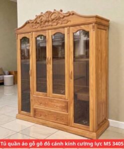 Tủ quần áo gỗ gõ đỏ cánh kính cường lực MS 3405