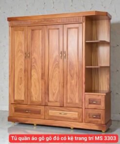Tủ quần áo gỗ gõ đỏ có kệ trang trí MS 3303