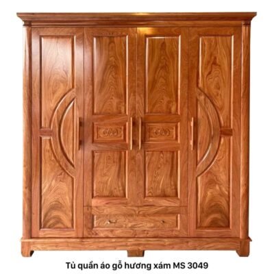 Tủ áo gỗ tự nhiên vân hương xám 4 cánh MS 3049