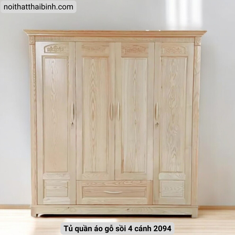 Tủ quần áo gỗ sồi 4 cánh 2094 - Ảnh 3