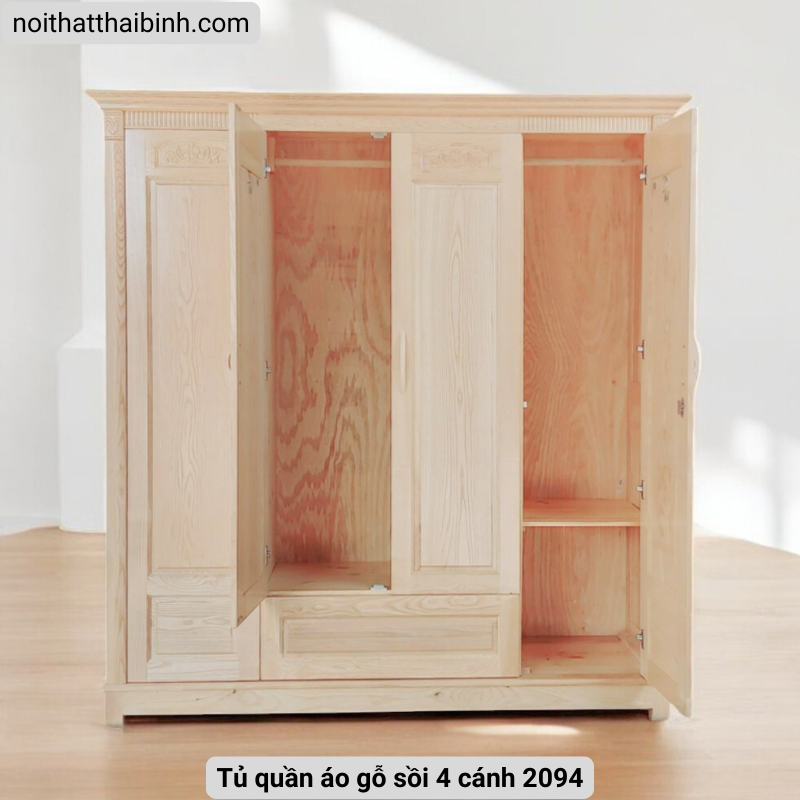Tủ quần áo gỗ sồi 4 cánh 2094 - Ảnh 4