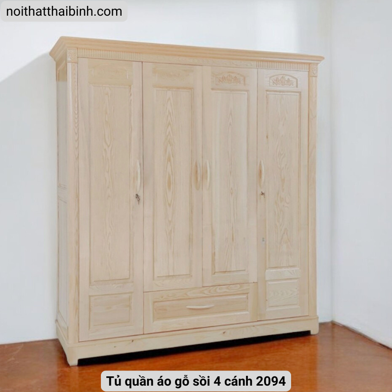 Tủ quần áo gỗ sồi 4 cánh 2094 - Ảnh 5