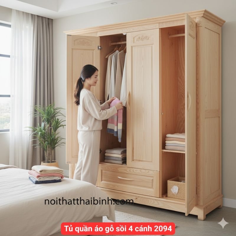 Tủ quần áo gỗ sồi 4 cánh 2094