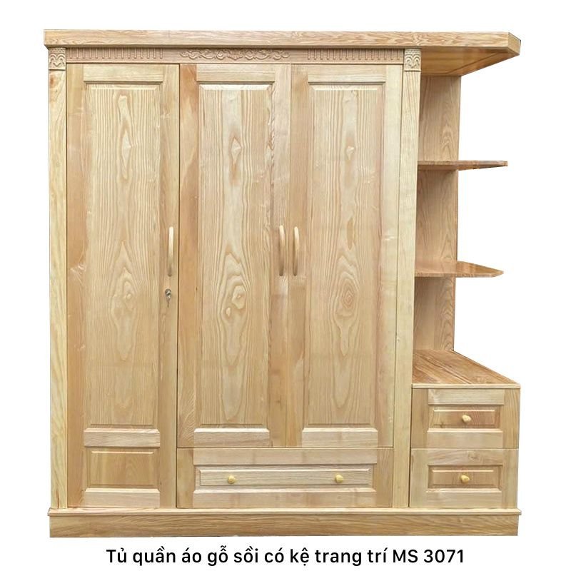 Tủ quần áo gỗ sồi có kệ trang trí MS 3071