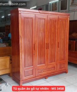 Tủ quần áo gỗ tự nhiên 4 cánh cao cấp