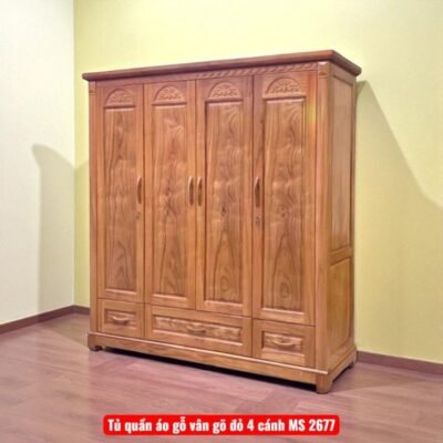 Tủ quần áo gỗ vân gõ đỏ 4 cánh MS 2677