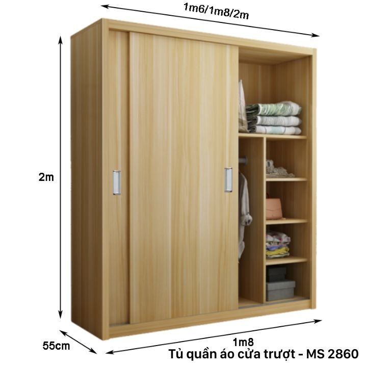 Tủ quần áo cửa trượt 1m8 MS 2860 - Ảnh 4