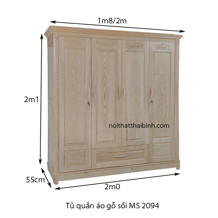 Tủ quần áo gỗ sồi 4 cánh 2094 - Ảnh 2
