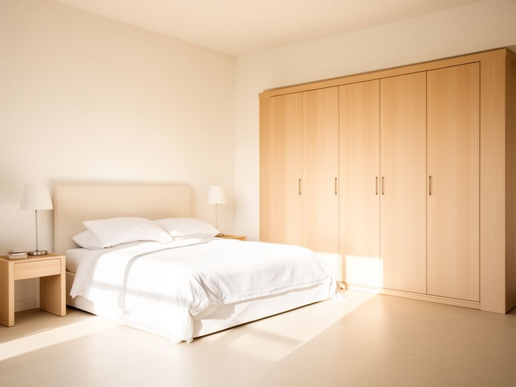 Phòng ngủ rộng rãi với tủ quần áo 4 cánh sắp xếp gọn gàng