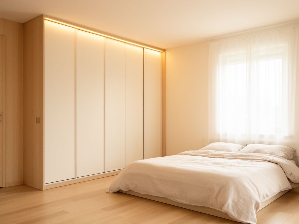 Tủ âm tường với đèn LED trong phòng ấm cúng