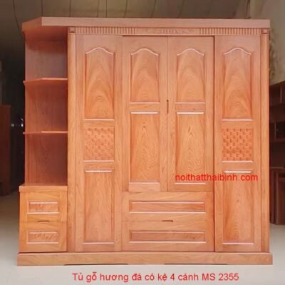 Tủ áo gỗ vân hương đá có kệ 4 cánh MS 2355