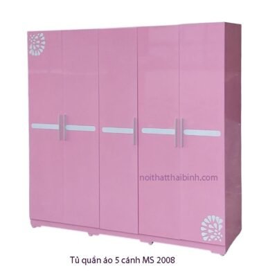 Tủ quần áo 5 cánh màu hồng MS 2008