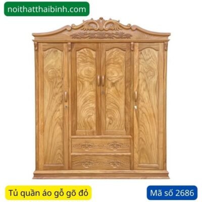 Tủ quần áo gỗ gõ đỏ MS 2686