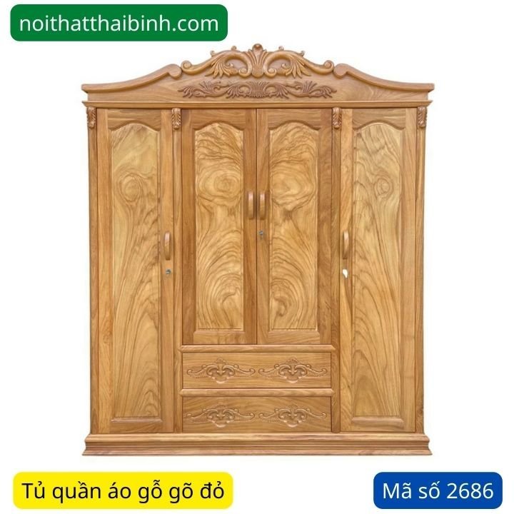 Tủ quần áo gỗ gõ đỏ MS 2686