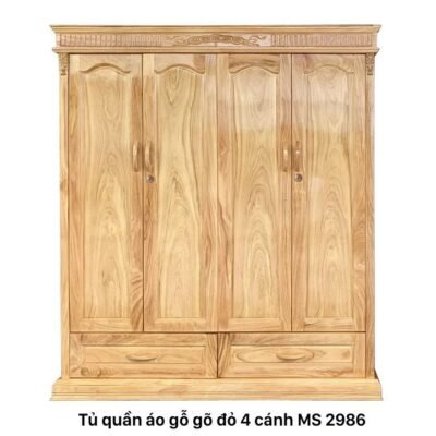 Tủ quần áo gỗ gõ đỏ 4 cánh MS 2986