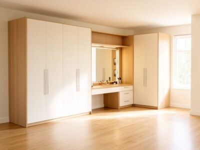 Tủ quần áo kết hợp bàn trang điểm chữ L hiện đại