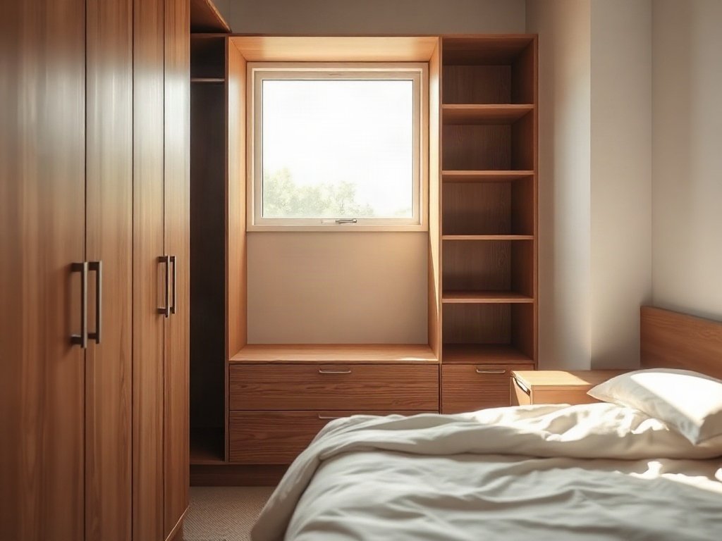 Tủ quần áo tối giản với ngăn lưu trữ ẩn